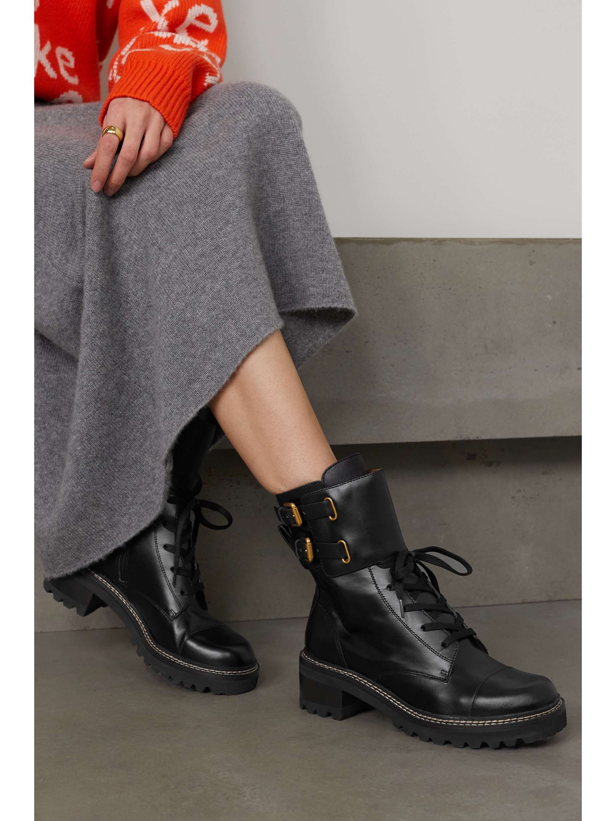 See By Chlo Mallory Black Leather Combat Boots